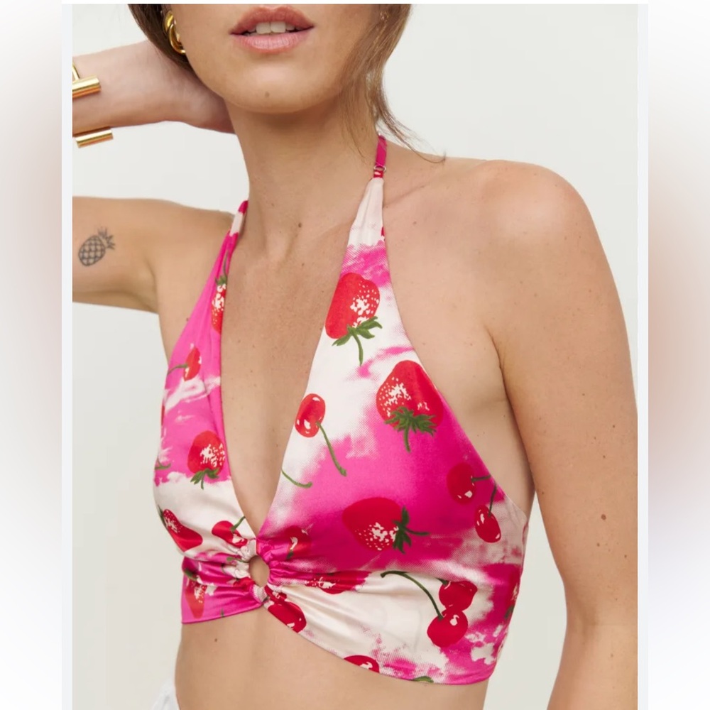 Reformation Nero Silk Top pink red crop top